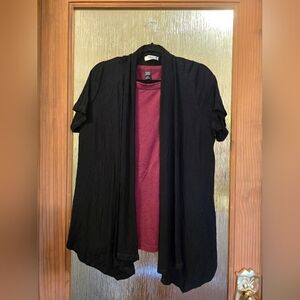 Black Cardigan with Maroon T-Shirt